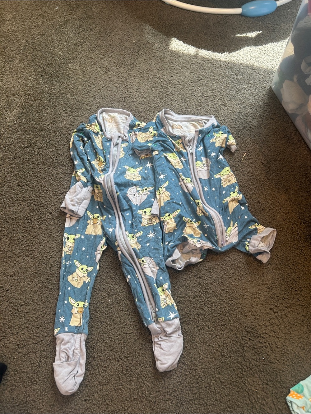 LITTLE SLEEPIES Disney Blue One-Piece Pajama with Green BABY YODA Print